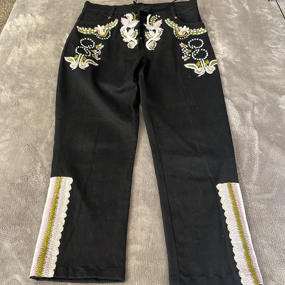 Cynthia Rowley Set (2) Embroider Poplin Twill Lace Up Pant Jeans‎ Bundle SZ 10 - Picture 3 of 16